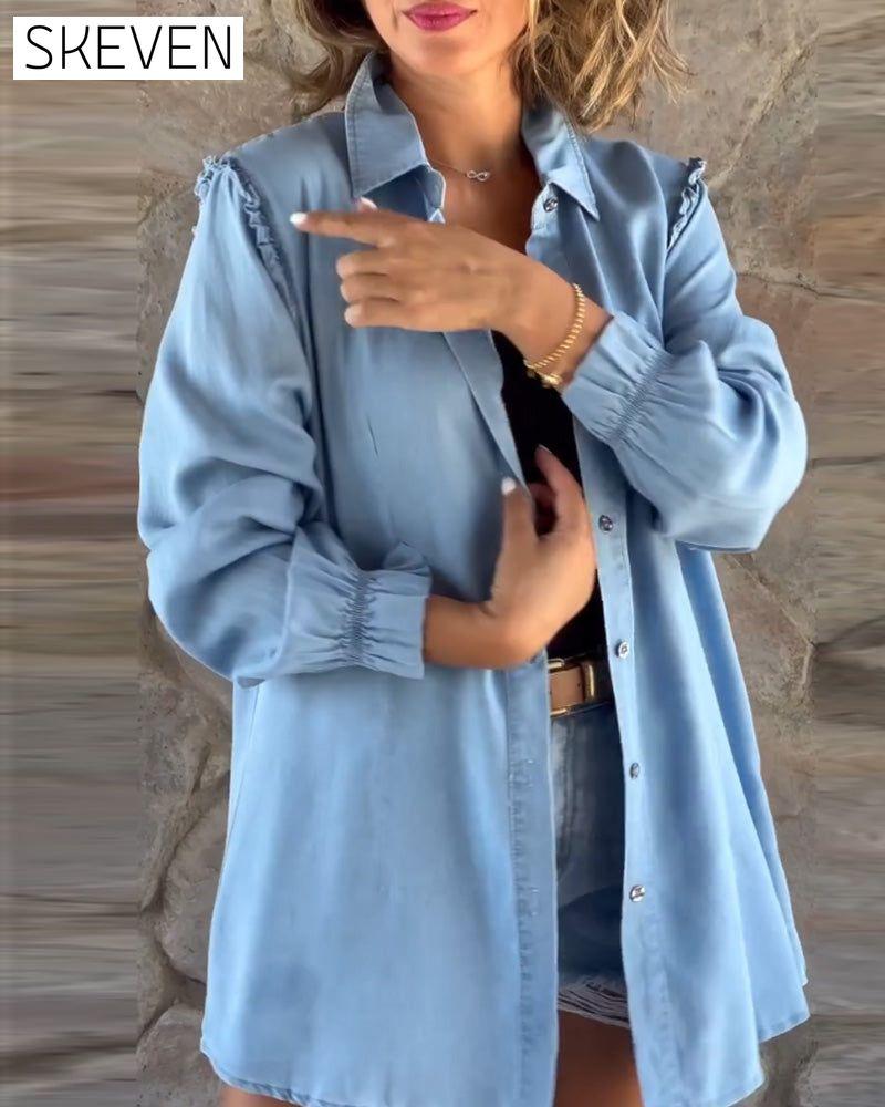 Einfarbiges Jeans-Langarmshirt