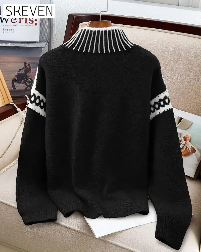 High Neck Patterned Contrast Jumper