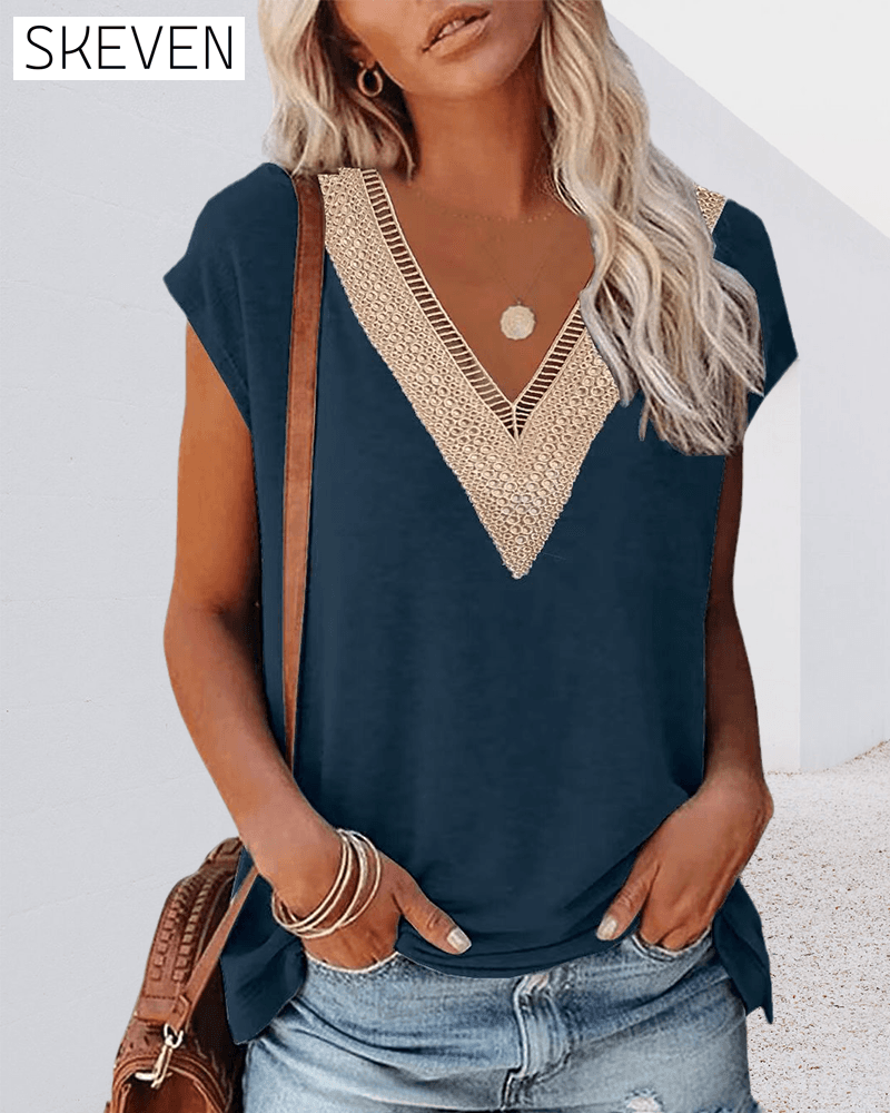 T-shirt en dentelle à col en V