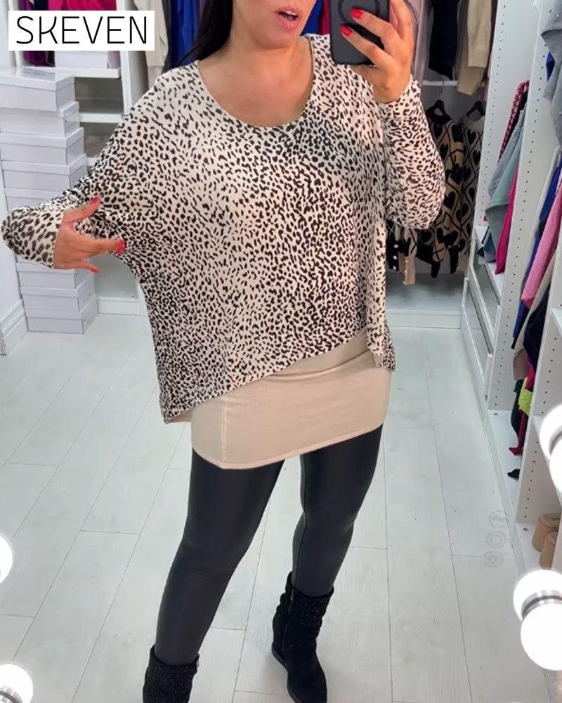 Langarmshirt mit Leopardenmuster und Rundhalsausschnitt