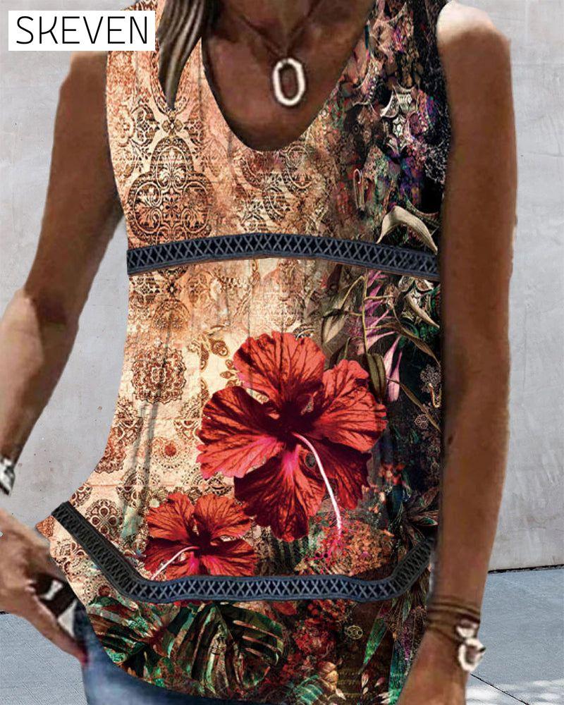 Floral and Paisley Print Tank Top