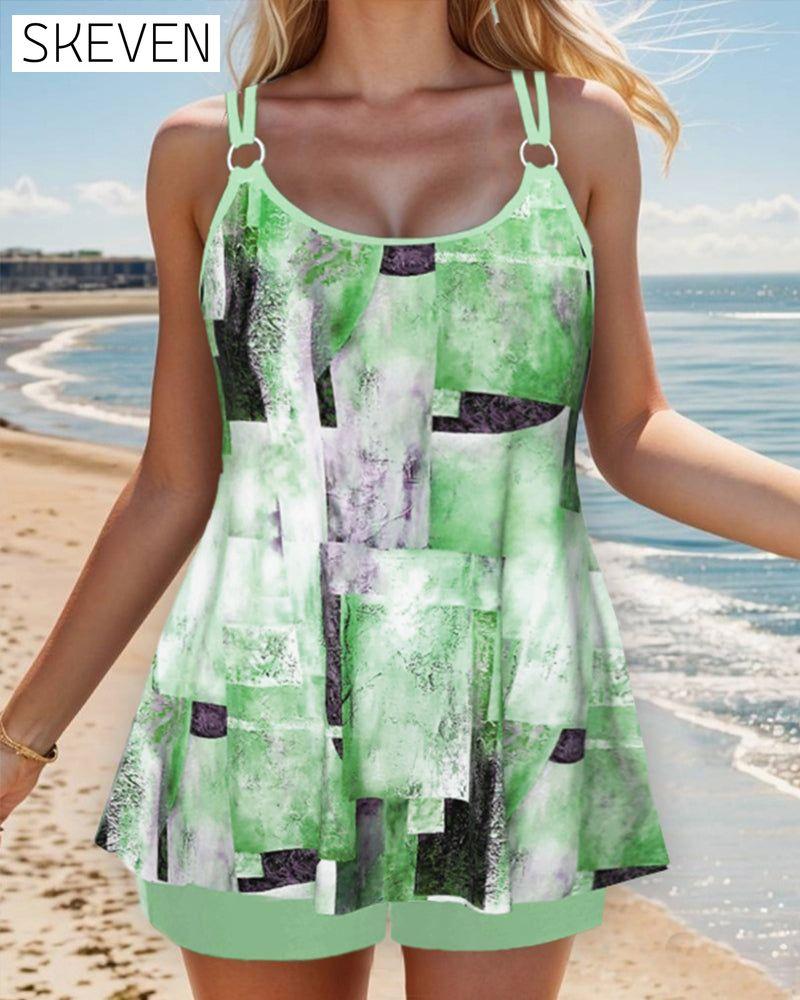 Shoulder strap printed tankini
