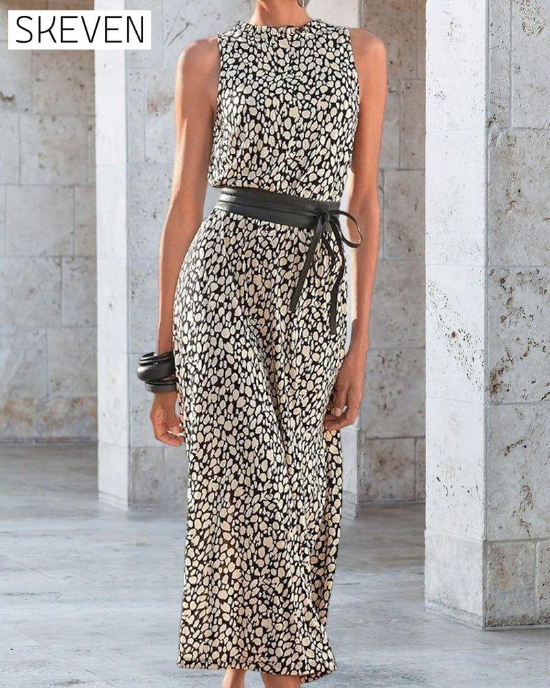 Fashion print sleeveless dress with belt 23BF Casual Dresses Clothes Dresses Summer