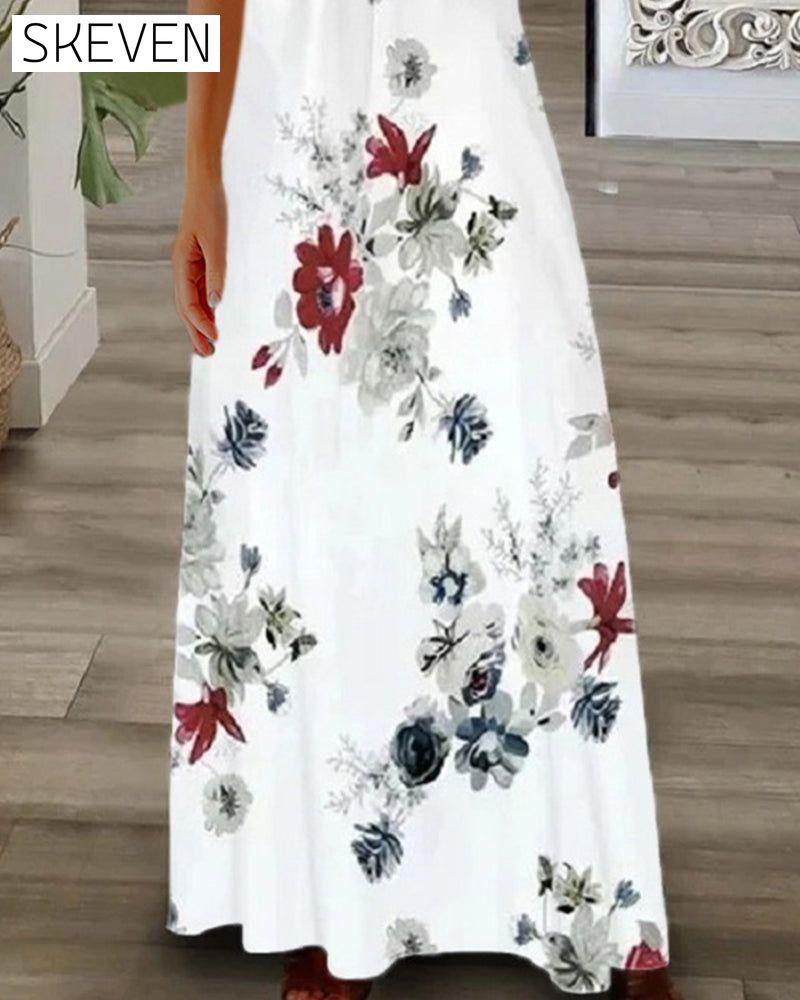 Floral print lace short sleeve long dress 23BF Casual Dresses Clothes Dresses Summer