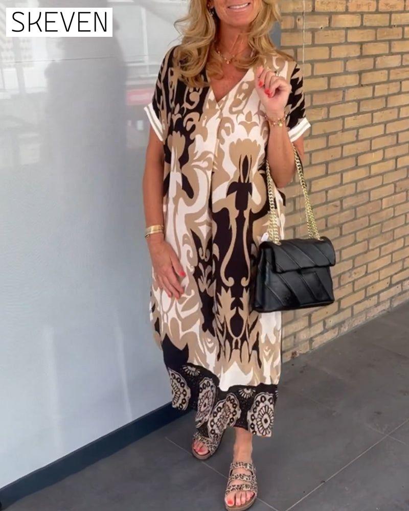 V-neck Geometric Print Dress