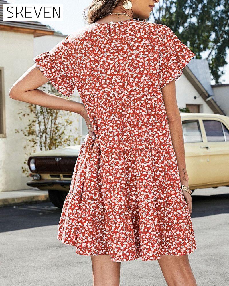 Short Sleeve Dress in Floral and Leopard Print Casual Dresses Clothes Dresses SALE Summer