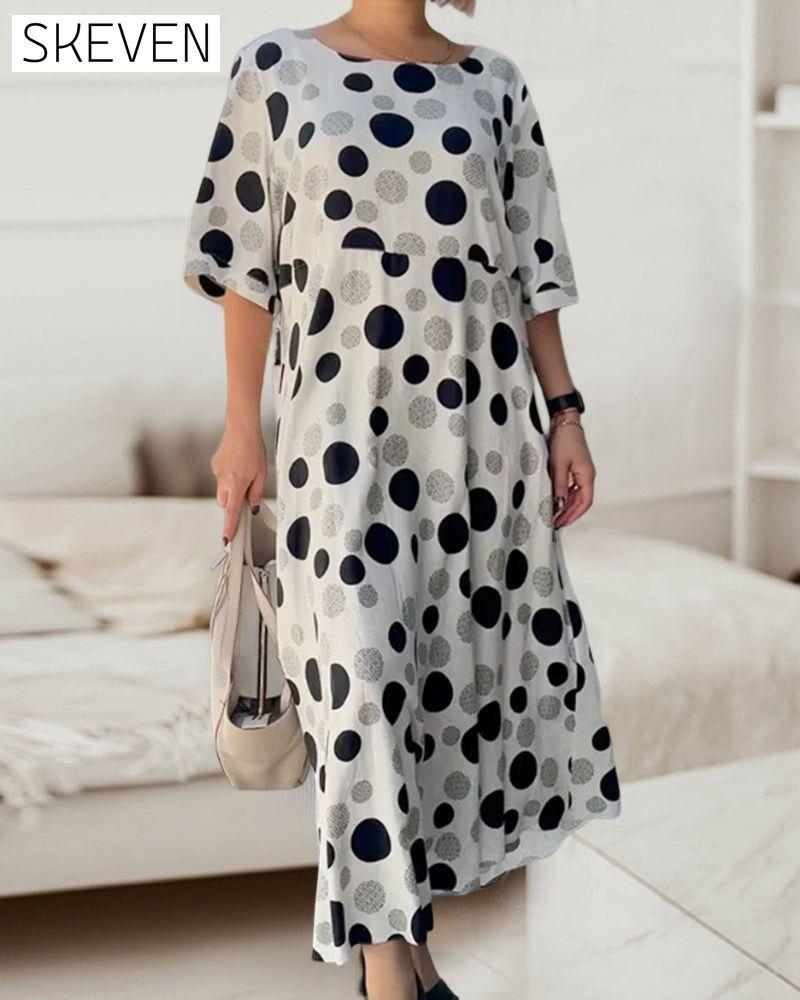 Round Neck Polka Dot Print Dress Casual Dresses Clothes Dresses SALE Spring Summer