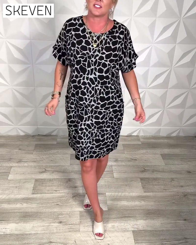 Casual Printed Crew Neck Dress