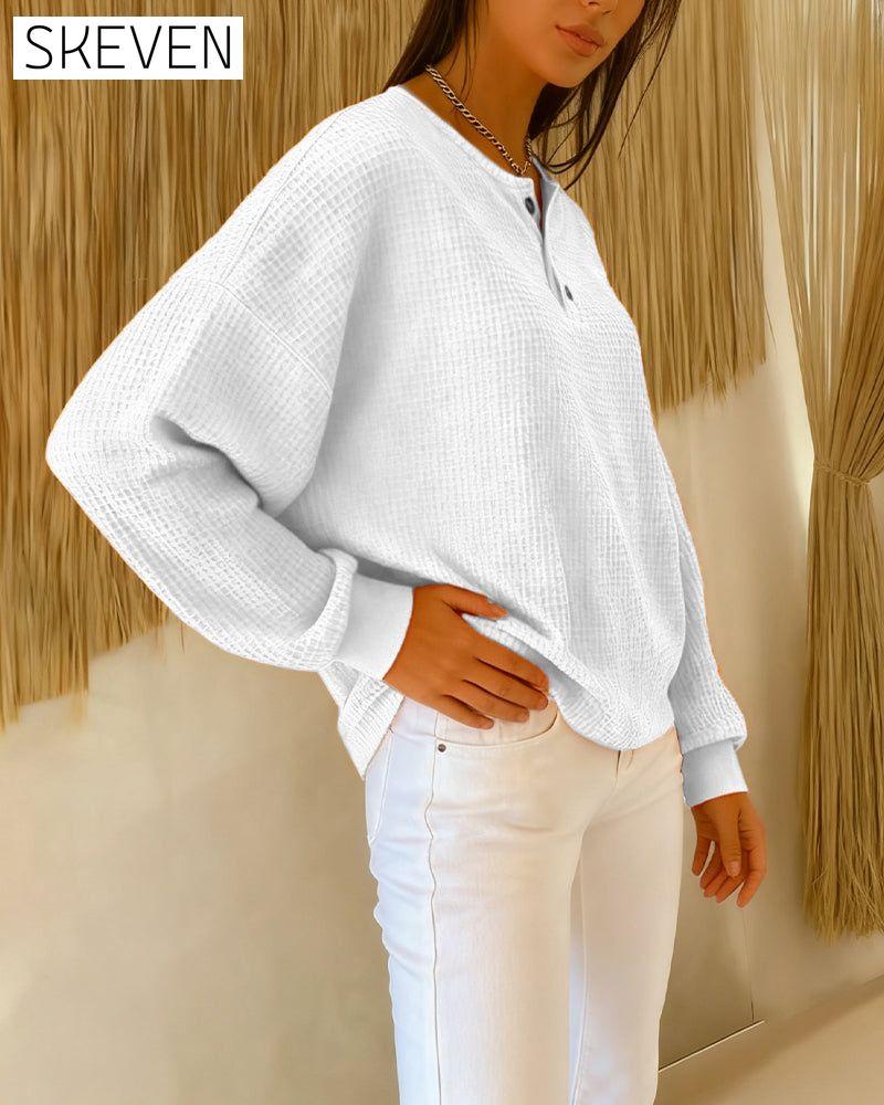 Fashionable Casual Solid Color Long-Sleeved Sweatshirt