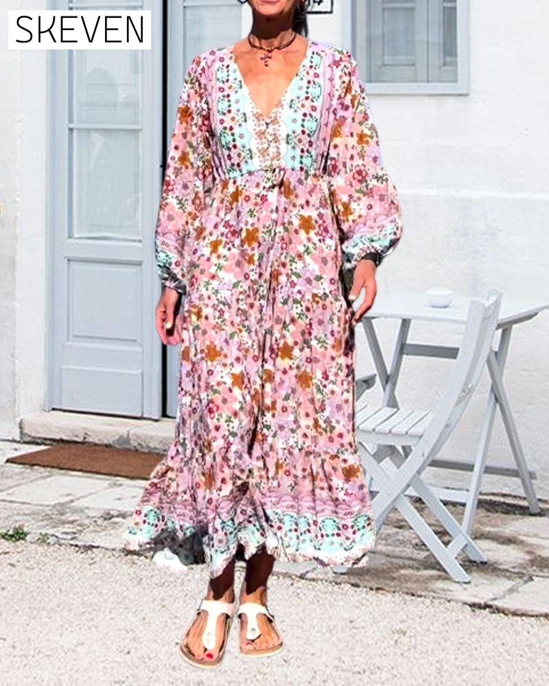 V-neck Floral Print Dress