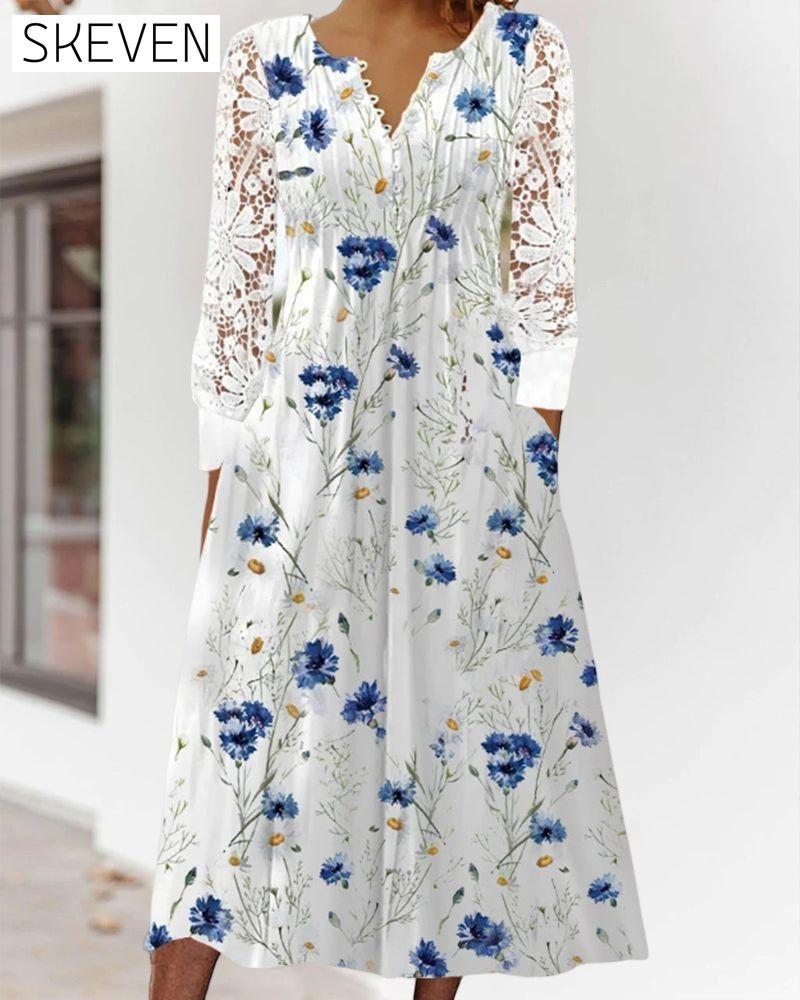 Lace Dress with Floral Print 23BF Casual Dresses Clothes Dresses SALE Spring Summer