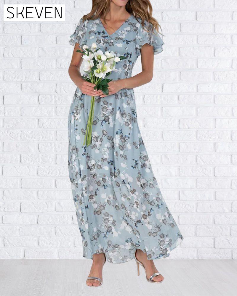 Short Sleeve Long Dress with Floral Print 23BF Casual Dresses Clothes Dresses SALE Spring Summer