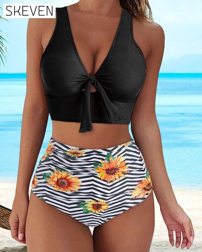 High Waist Push Up Floral Print Bikinis 23BF Bikinis Clothes Summer Swimwear