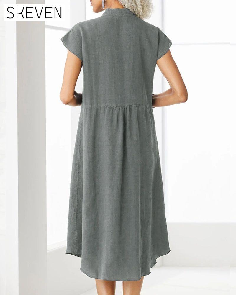 Stand collar single breasted pocket dress 23BF Casual Dresses Clothes Dresses Summer