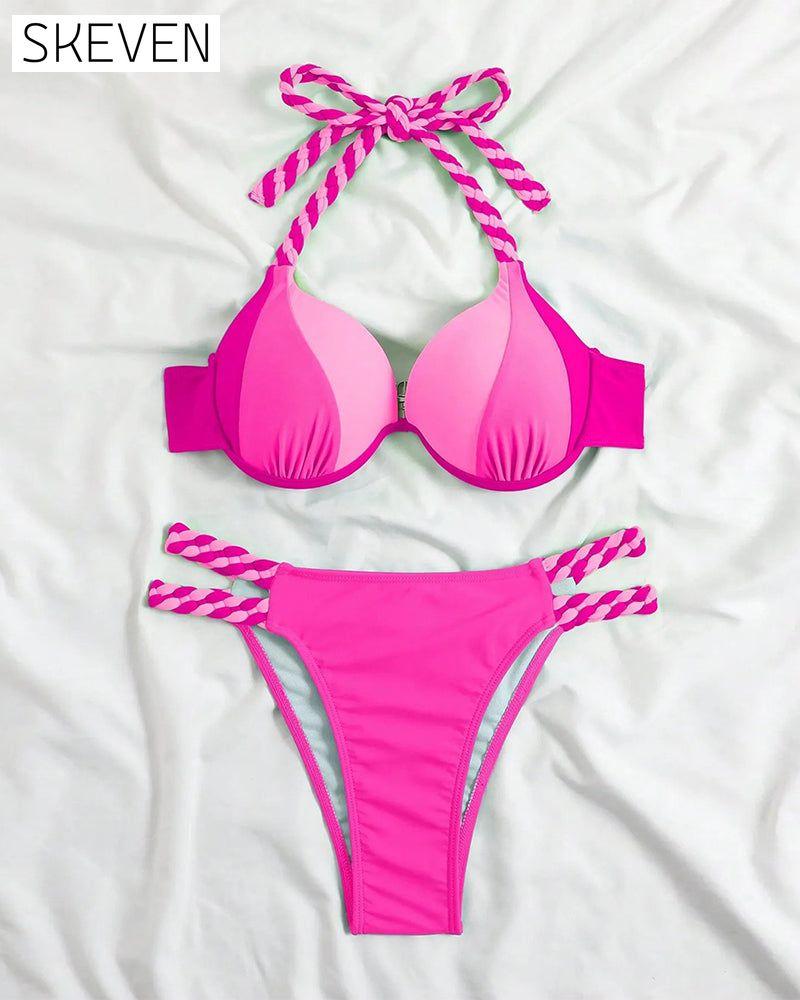 Ensemble bikini dos nu colorblock