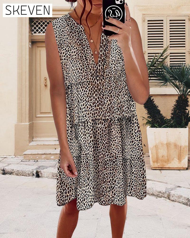 V neck leopard print sleeveless dress 23BF Casual Dresses Clothes Dresses Spring Summer