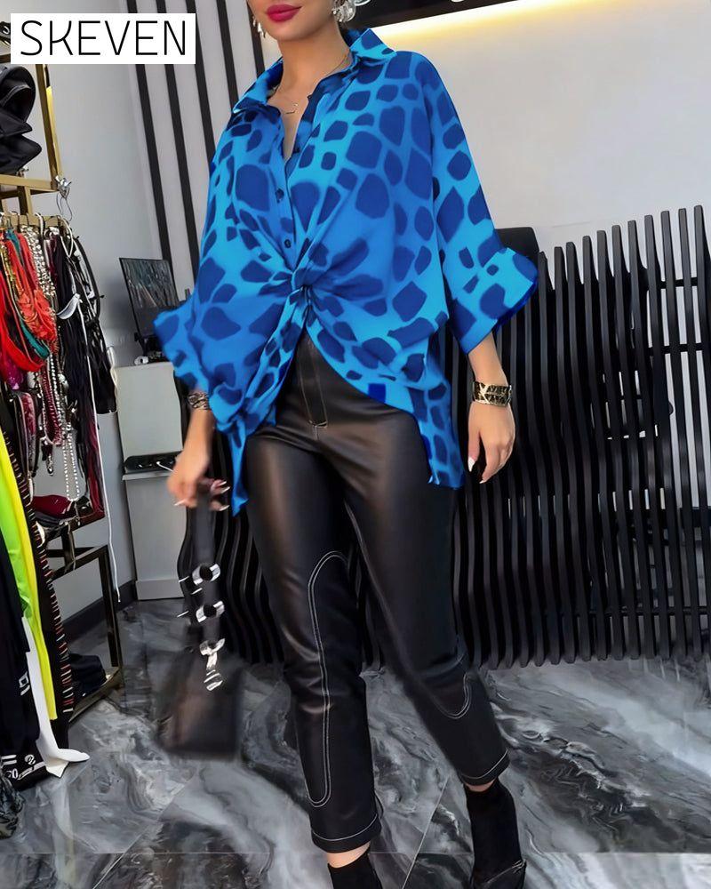 Lapel leopard print blouse