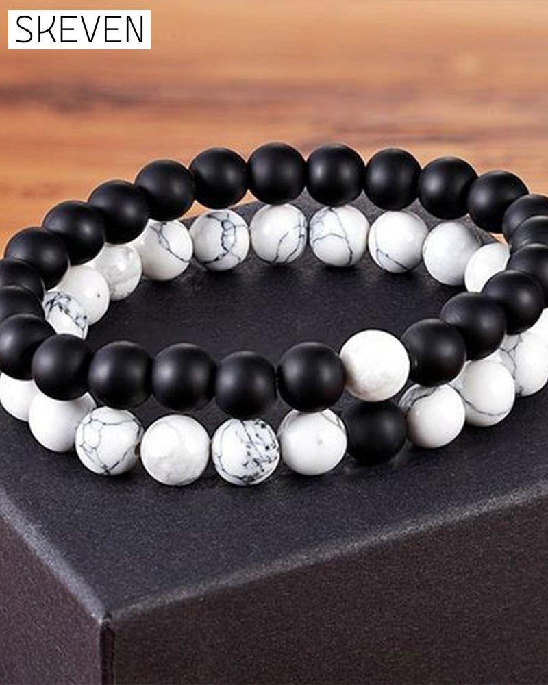 Black and white bead woven couple bracelet set Jewelry