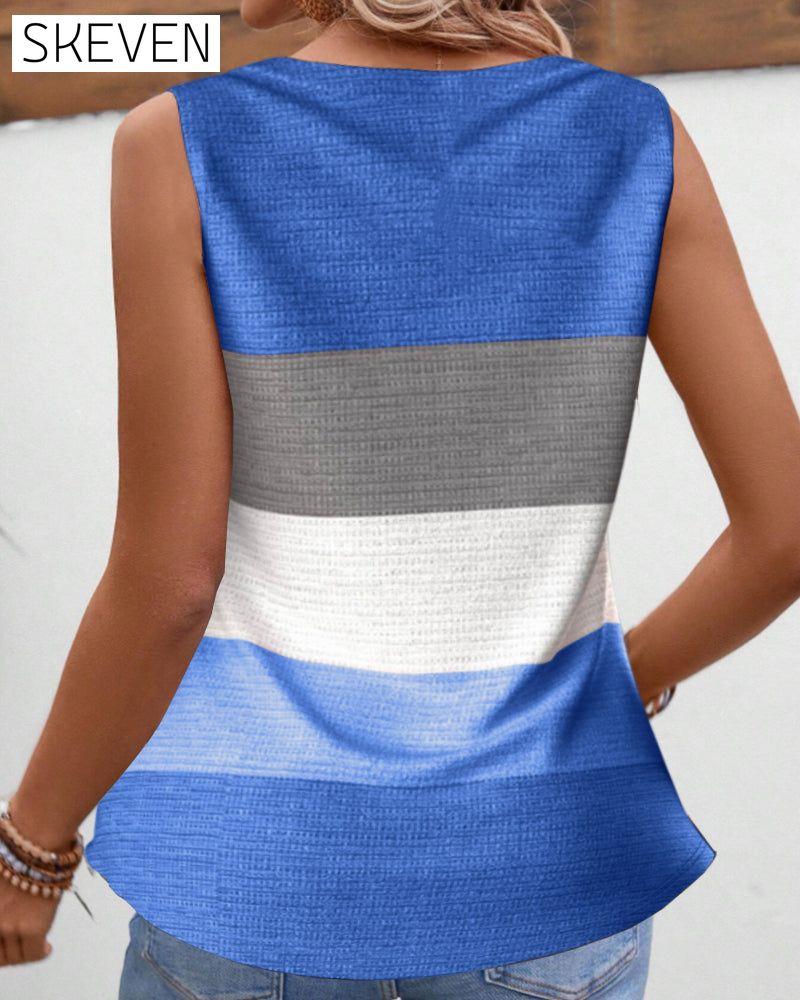 Gestreiftes, geknöpftes, plissiertes Tanktop