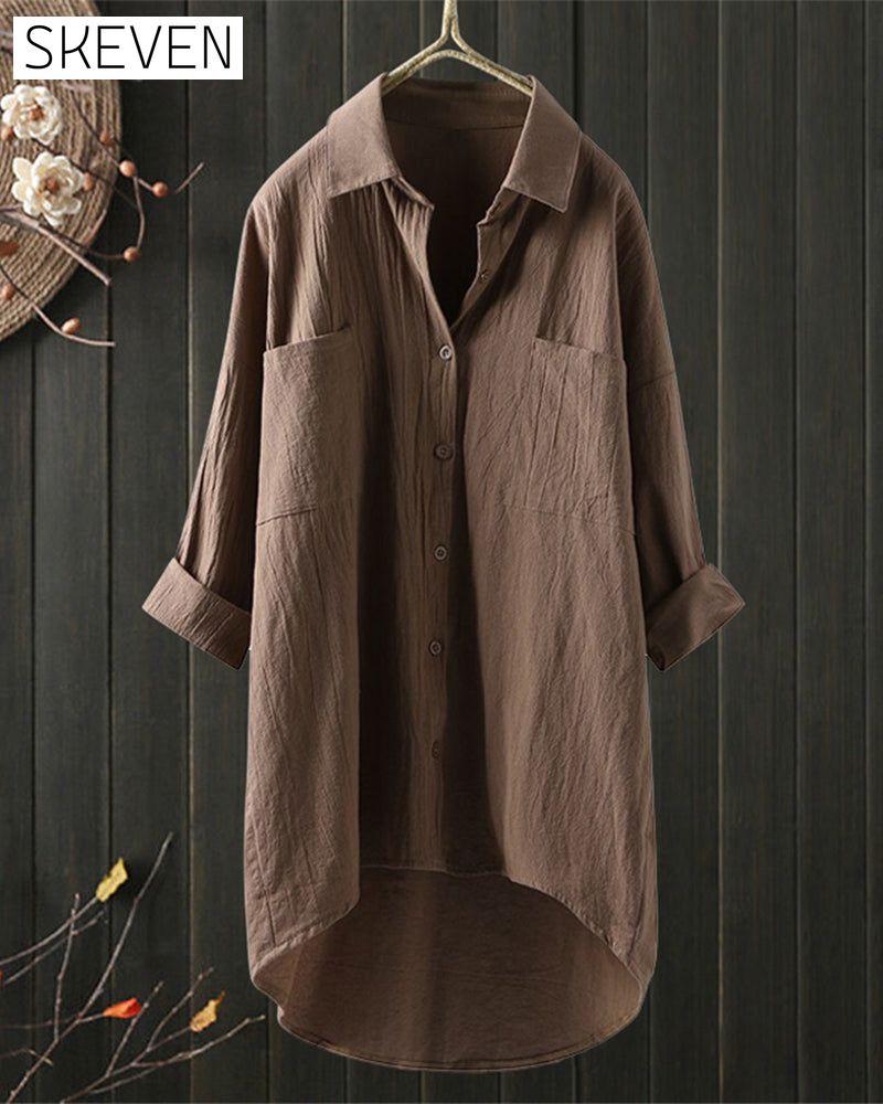 Solid Color Loose Blouse with Long Sleeves
