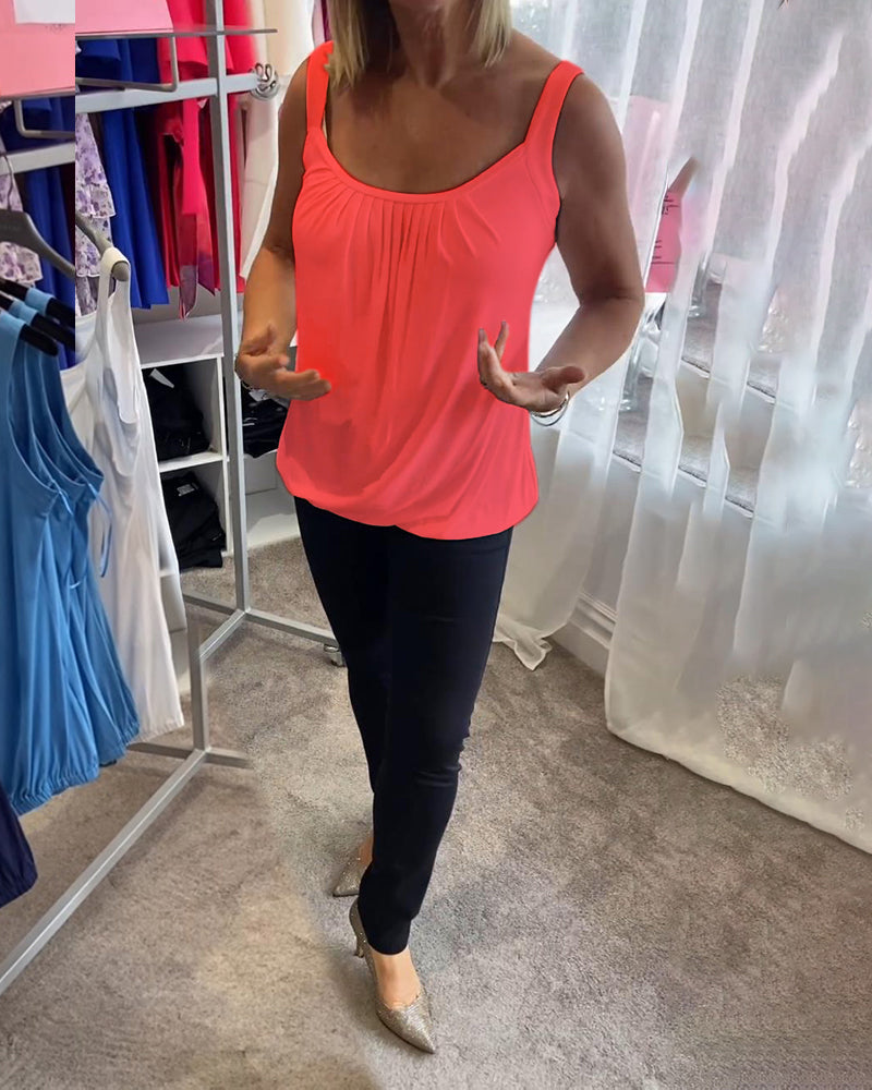 Set Pleated solid casual sleeveless top