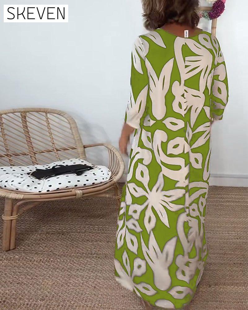 Bedrucktes Kleid mit Rundhalsausschnitt und langen Ärmeln