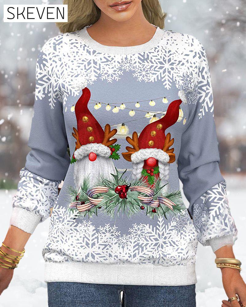 Pull de Noël à imprimé flocons de neige et manches raglan