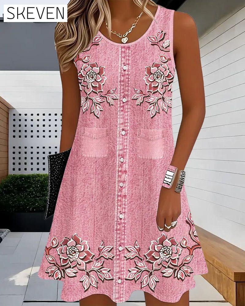 sleeveless Imitation Denim Dress