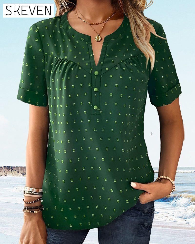 T-Shirt mit V-Ausschnitt und Knopfleiste