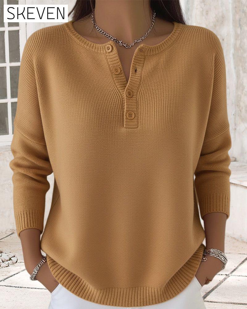 Long-Sleeved Button-Down Solid Color Jumper