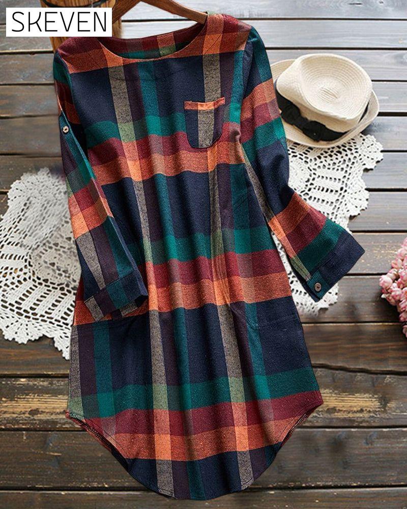 Check long sleeve dress