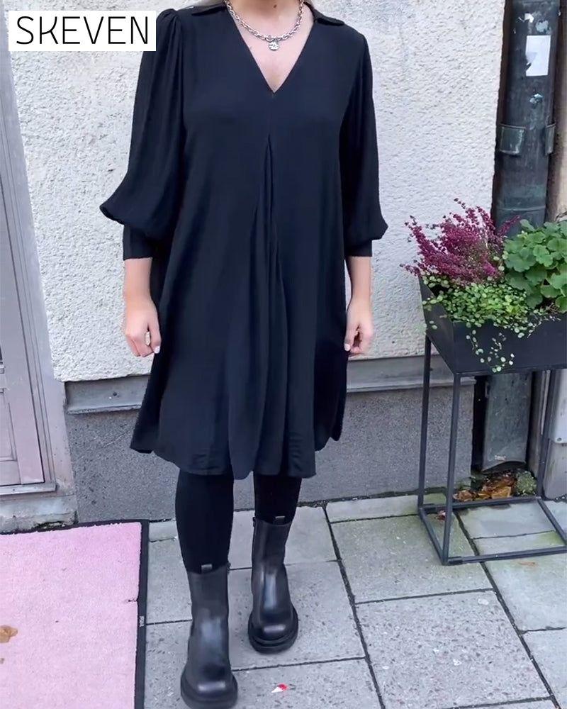 V-Neck Fashionable Lantern Sleeve Dress
