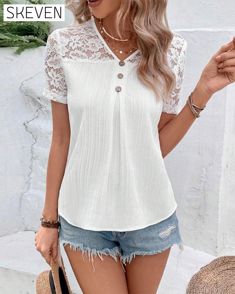 Solid Color Short Sleeve Blouse