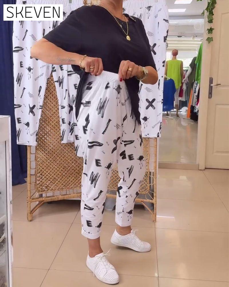 Pantalon imprimé décontracté taille mi-haute