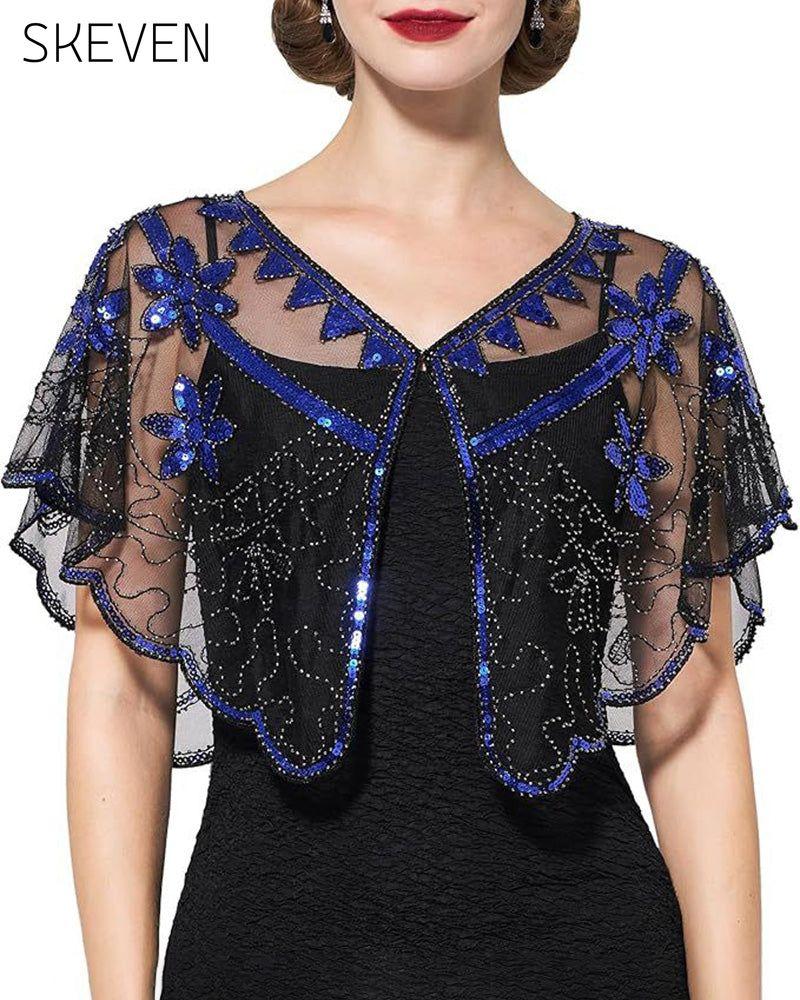 Châle vintage en dentelle orné de perles