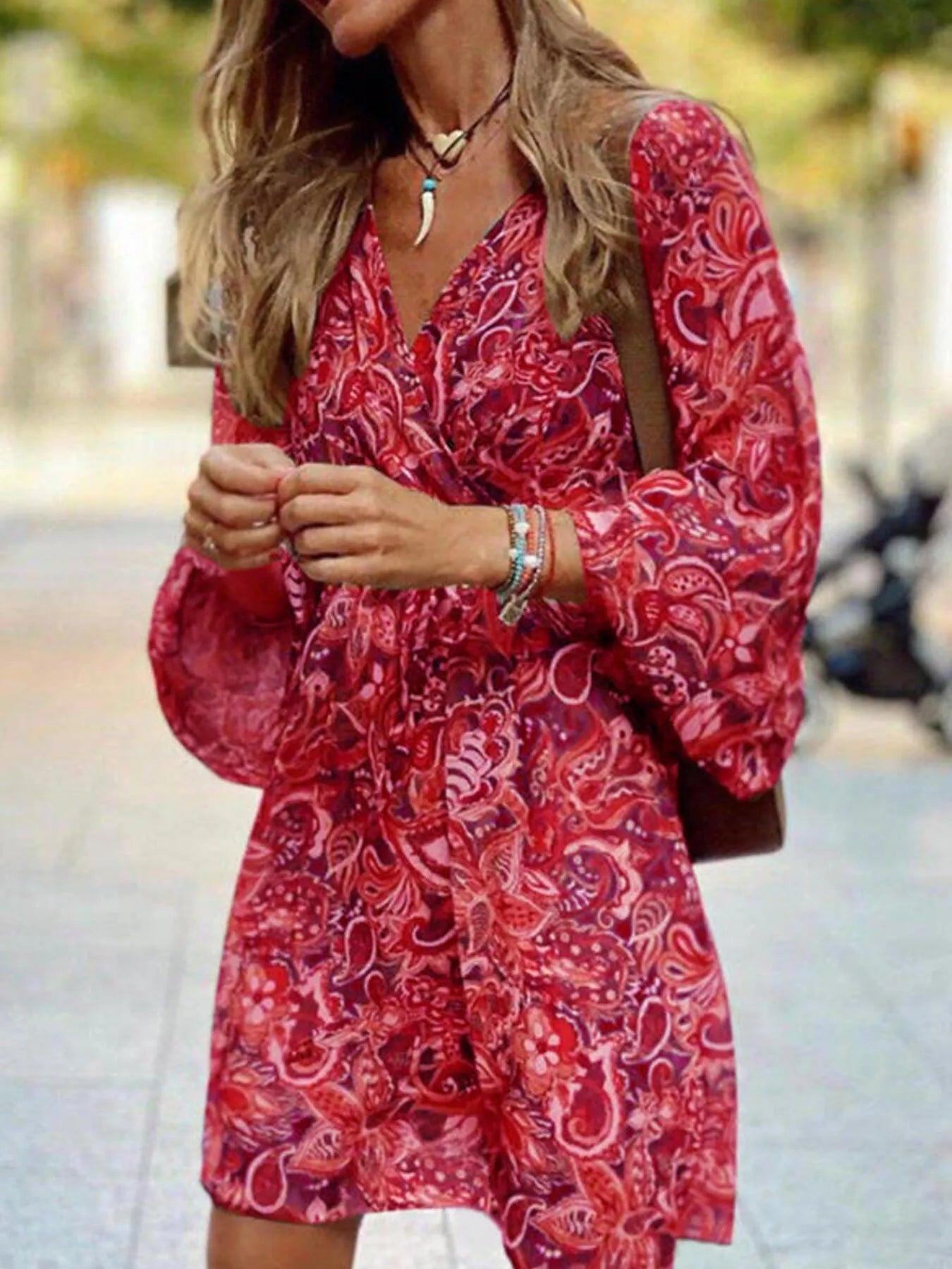 Full Size Paisley Print Long Sleeve Mini Dress Plus Size
