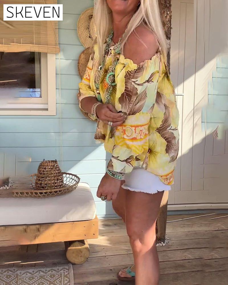 Off-Shoulder Resort-Bluse mit Print
