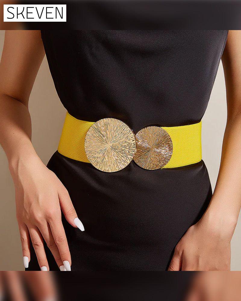 Damen Vintage Elastische Riem Met Gouden Gesp