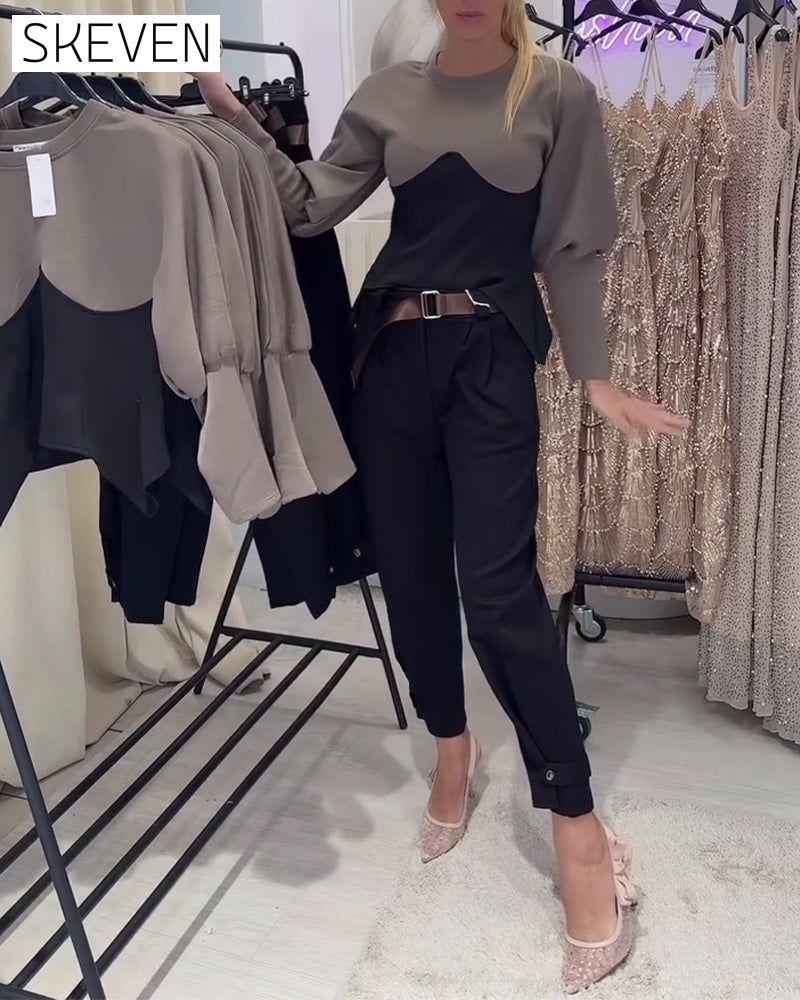 Round Neck Long Sleeve Fitted Top