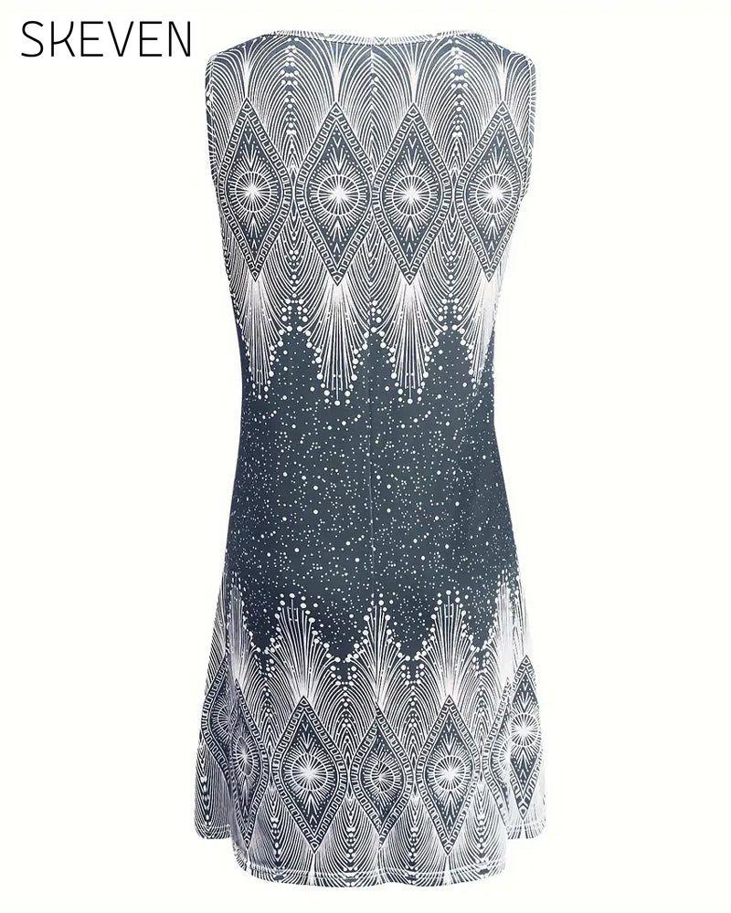 Ärmelloses bedrucktes Kleid mit V-Ausschnitt