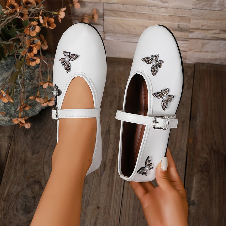 Mary Jane Rhinestone Bow Mary Jane Low-top Pumps Work Shoes