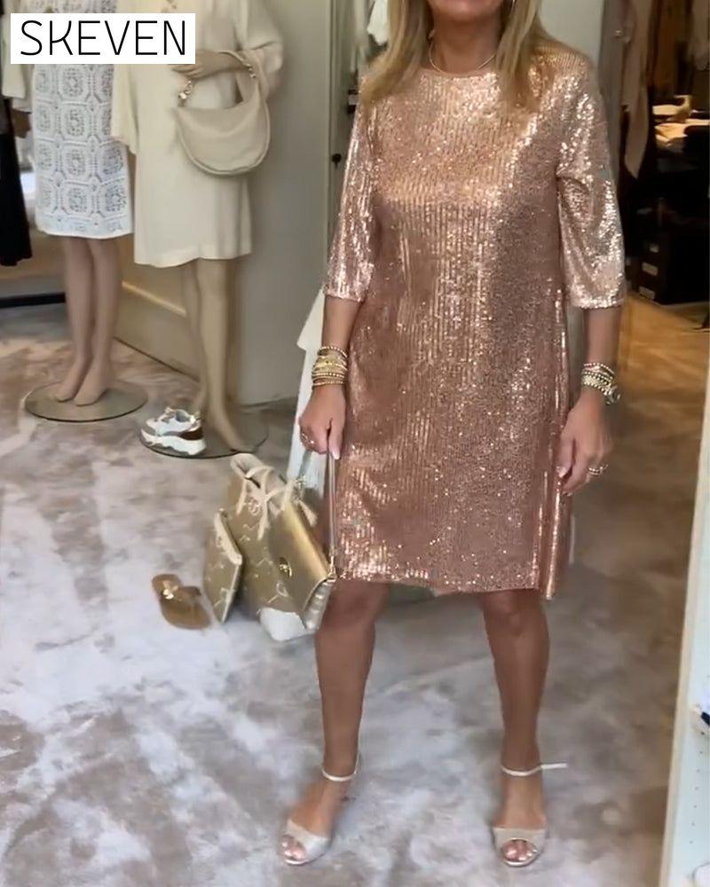 Elegantes, einfarbiges Paillettenkleid