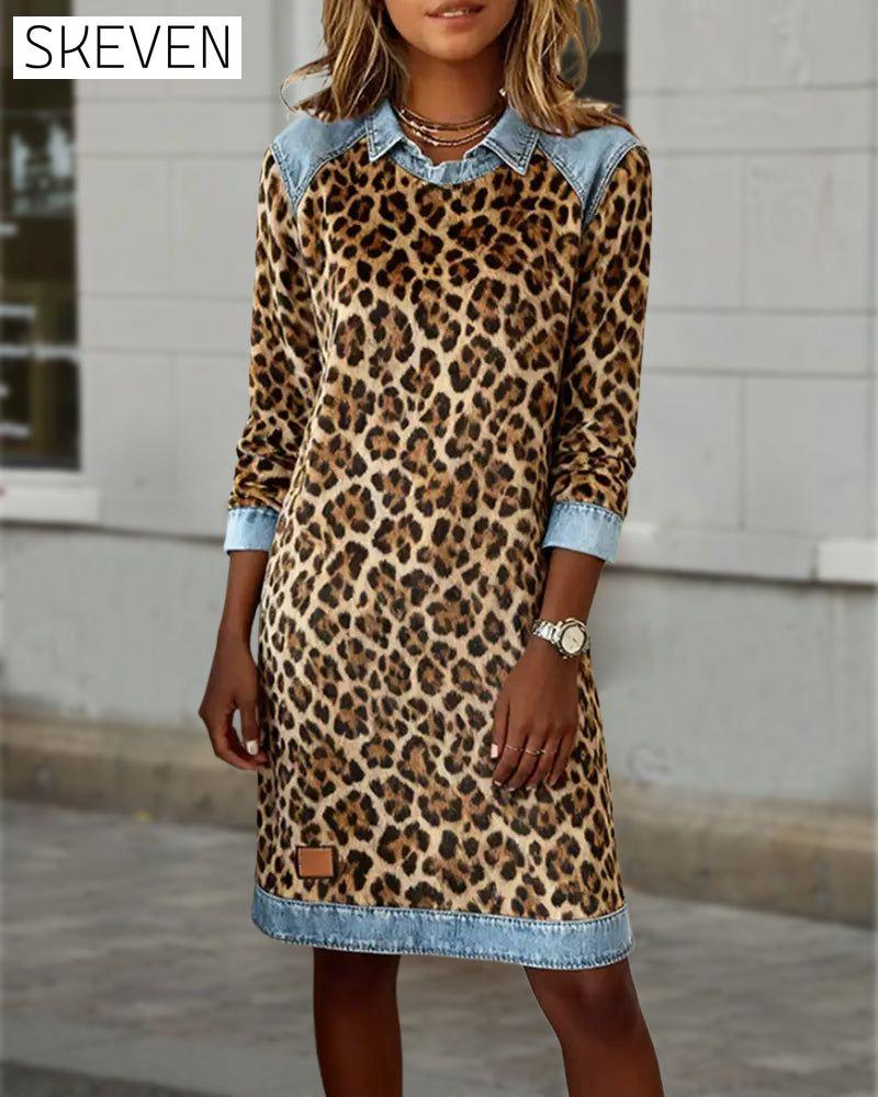 Etuikleid mit Leopardenmuster und Revers