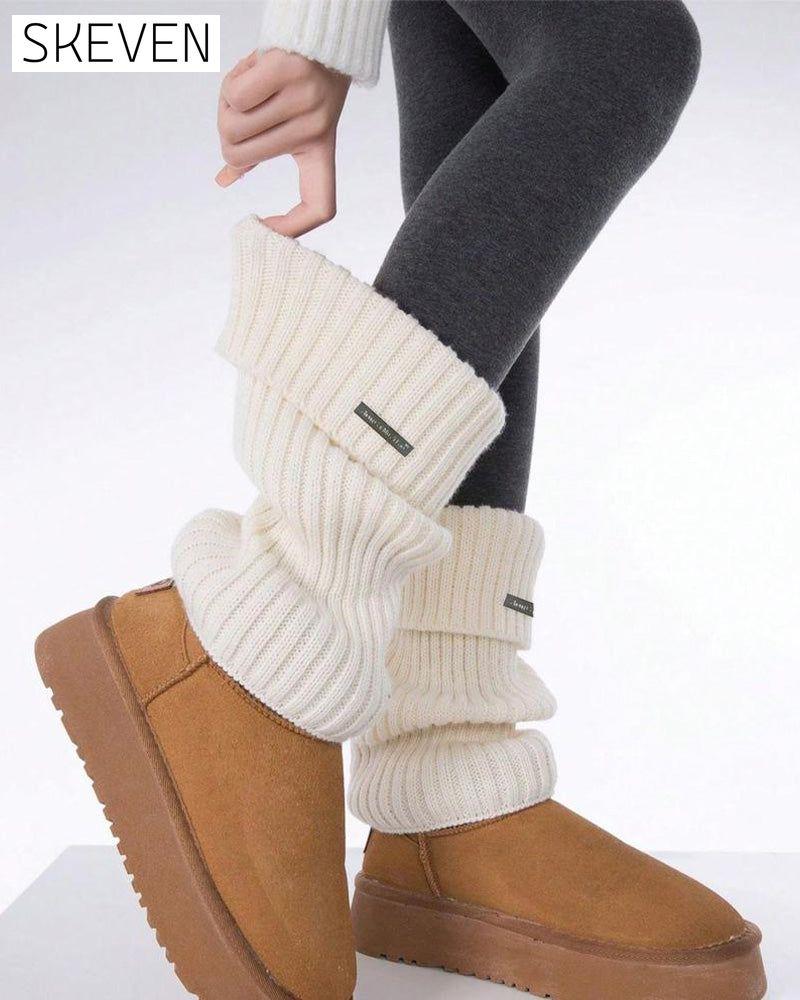 Schlichte Beinstulpen mit Metall-Etikett für Damen, minimalistische Damenmode 