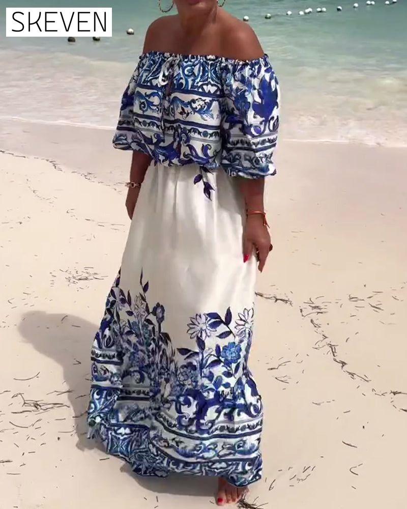 Off-Shoulder Printed Resort Dress