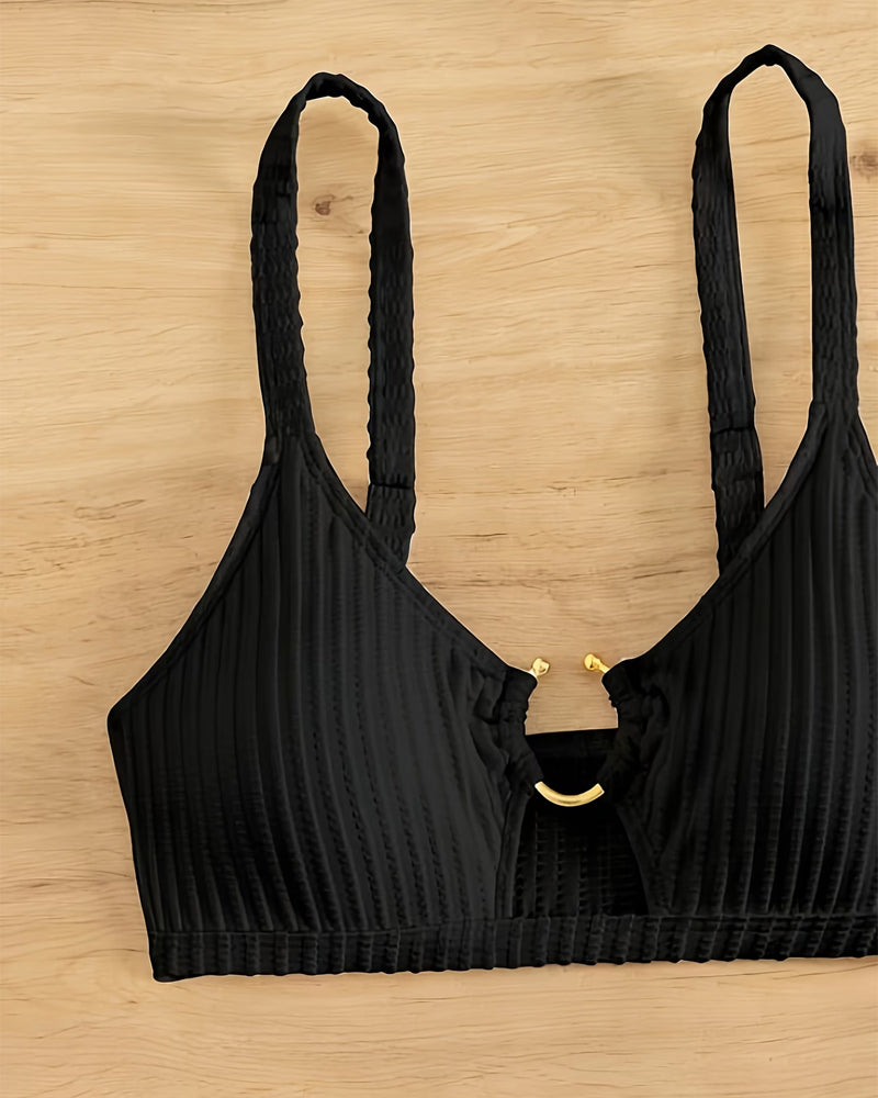 Solid-Color Cutout Two-Piece Bikini