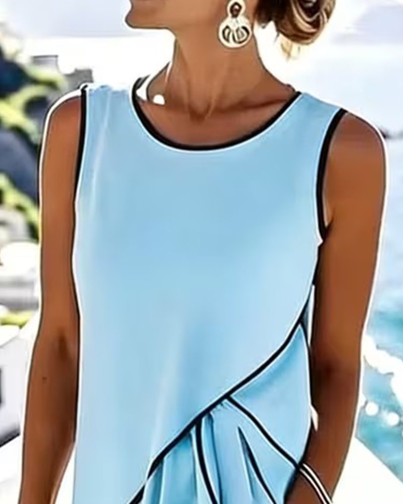 Sleeveless Color-Block Casual Long Dress