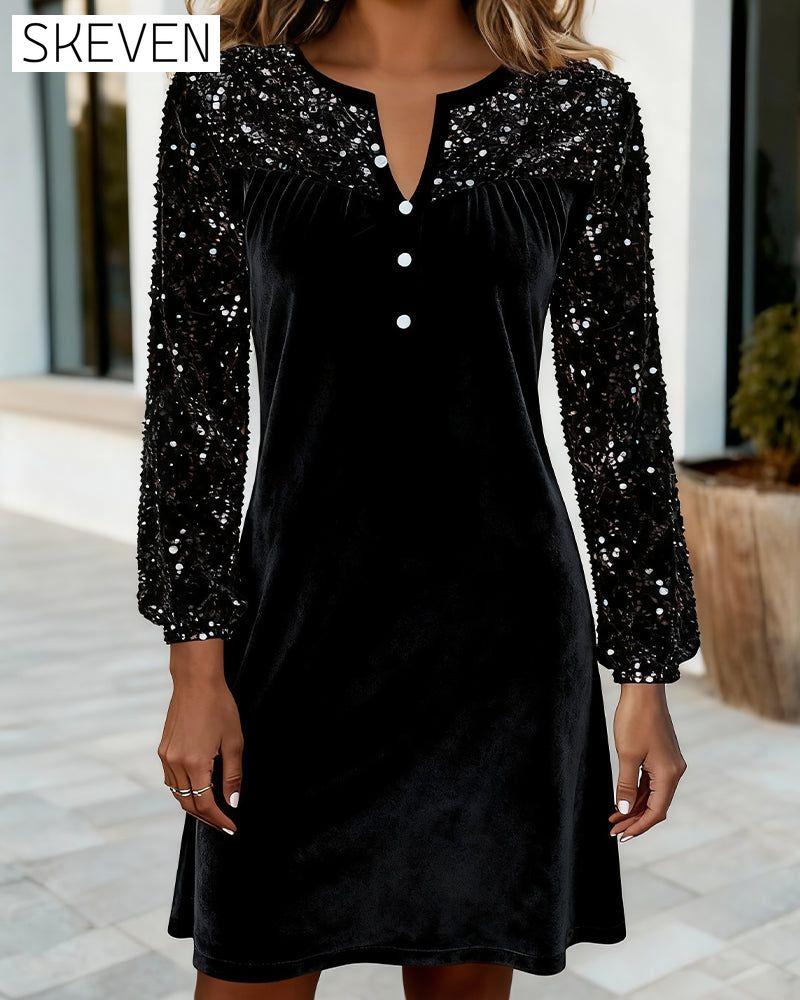 Sequined Velvet Patchwork Dress