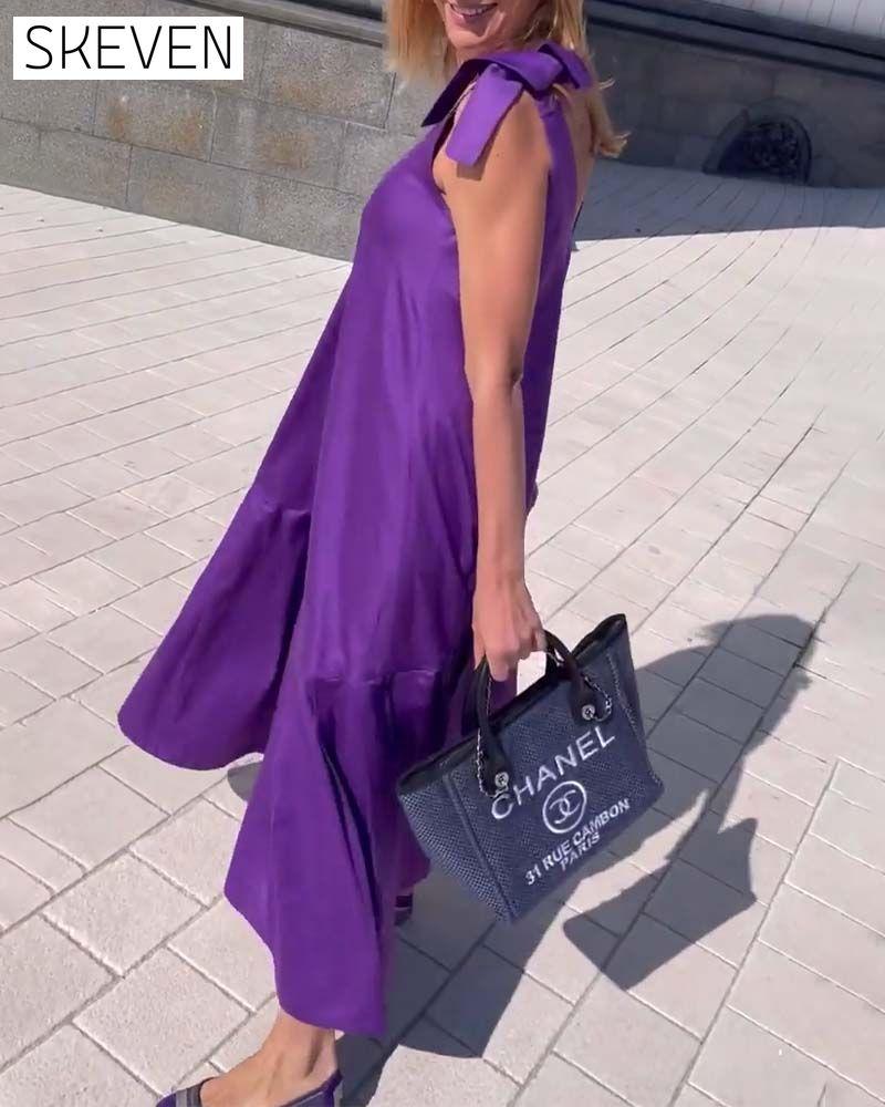 Solid color tie casual dress