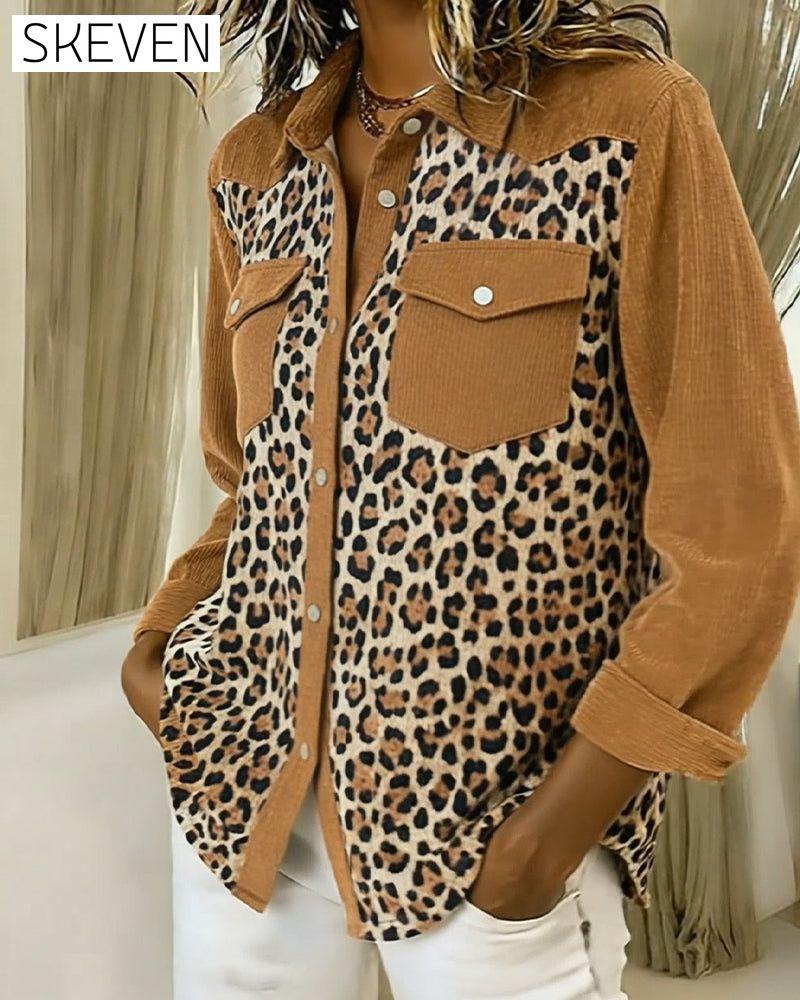 Long-Sleeved Leopard Print Patchwork Shirt